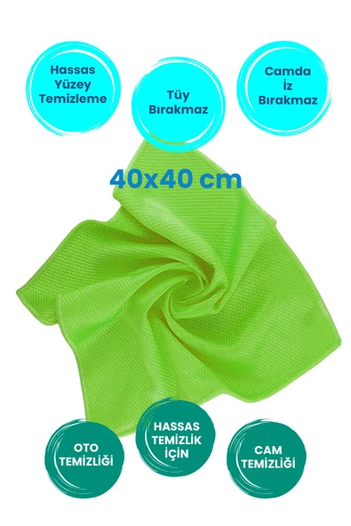 Balkan 3 Adet Yeşil Baklava Desen Mikrofiber Leke Bırakmaz Araç Yıkama Kurulama Oto Cam Temizlik Bezi 40x40