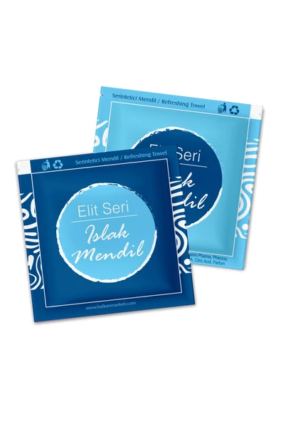 Elit Baskılı Tek Kullanımlık Elit Seri Islak Mendil 2500 Adet (8x8cm) Kare Mavi