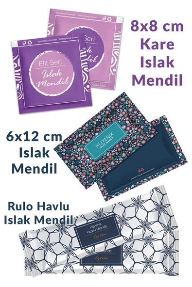 Balkan Tek Kullanımlık Islak Mendil 6x12cm 25Adet v 8x8cm 25Adet v Rulo Havlu Mendil 25Adet (Toplam 75Adet)