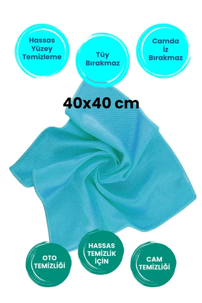 Balkan 6 Adet Mavi Baklava Desen Mikrofiber Leke Bırakmaz Araç Yıkama Kurulama Oto Cam Temizlik Bezi 40x40