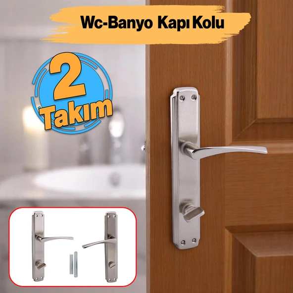 Kilitlenebilir WC Banyo Kapı Kolu (2 Takım) Nikel İnox Aynalı Sağa Sola Uygun İç Dış Tuvalet Kapısı