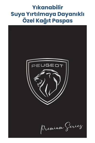 BALKAN AMBALAJ Suya Dayanıklı Yıkanabilir Peugeot Oto Paspas Kağıdı Siyah Gümüş Baskı 50 Adet - 35x50cm - Kalın