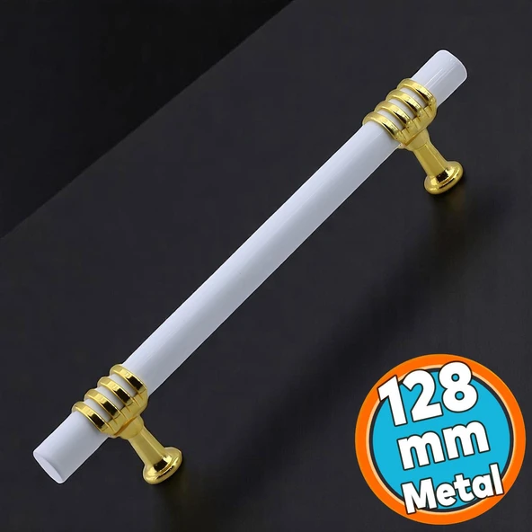 Mobilya Mutfak Dolabı Çekmece Dolap Kulpları Kapak Kulpu Kulbu Beyaz Altın 128 mm Metal Kulp12.8 cm