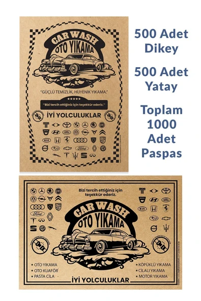 BALKAN AMBALAJ Kraft 120gr 1000 Adet Oto Paspas Kağıdı - 35x50cm - Kalın Kağıt Baskılı (500Yatay-500Dikey)