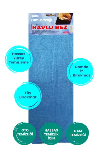 Balkan 1 Adet Mavi Havlu Mikrofiber Leke Bırakmaz Araç Yıkama Kurulama Oto Cam Havlu Gsm 50x70cm Uyumlu