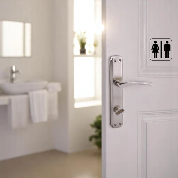 Kilitlenebilir WC Banyo Kapı Kolu (2 Takım) Nikel İnox Aynalı Sağa Sola Uygun İç Dış Tuvalet Kapısı - 2