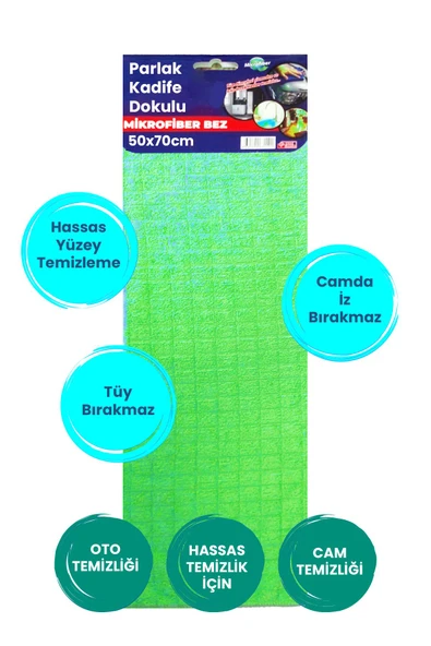 Balkan 1 Adet Yeşil Havlu Mikrofiber Leke Bırakmaz Araç Yıkama Kurulama Oto Cam Temizlik Havlu Gsm 50x70cm