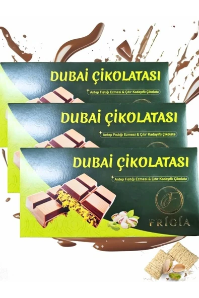 Dubai Çikolatası Antep Fıstıklı Çıtır Kadayıflı Çikolata 200 Gr 3 ADET