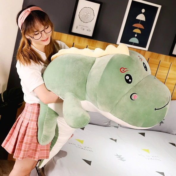 Pembe Gülümseme Dinozor Peluş Yastık - 120cm - 5