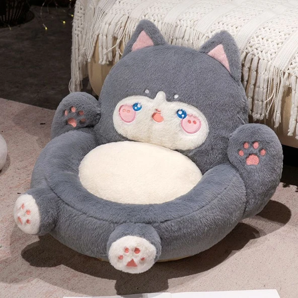 Hayvan Figürlü Peluş Puf Minder - Husky - 40x55x15cm