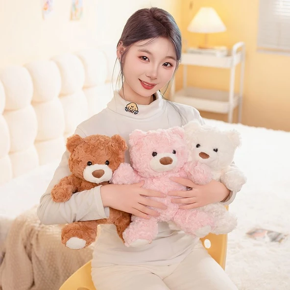 Tavşan Tüylü Fırça Çiçek Ayıcık Peluş Oyuncak - Beyaz - 26cm - 9