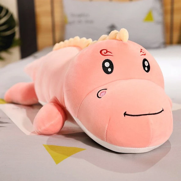 Pembe Gülümseme Dinozor Peluş Yastık - 50cm