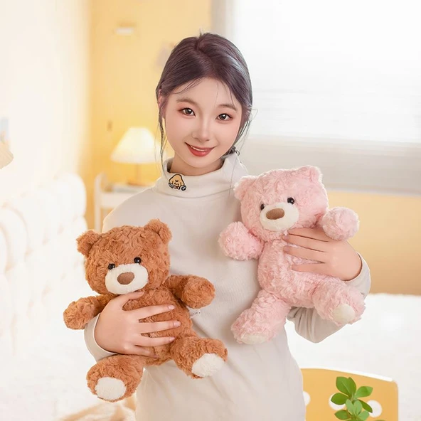 Tavşan Tüylü Fırça Çiçek Ayıcık Peluş Oyuncak - Beyaz - 26cm - 7
