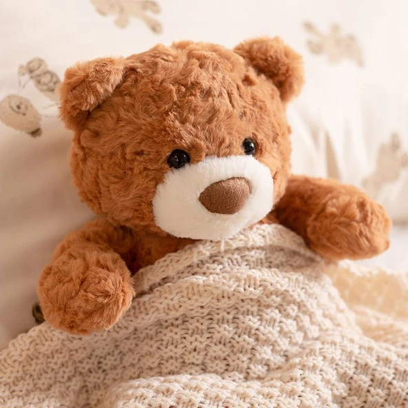 Tavşan Tüylü Fırça Çiçek Ayıcık Peluş Oyuncak - Beyaz - 26cm - 12