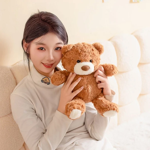 Tavşan Tüylü Fırça Çiçek Ayıcık Peluş Oyuncak - Beyaz - 26cm - 11