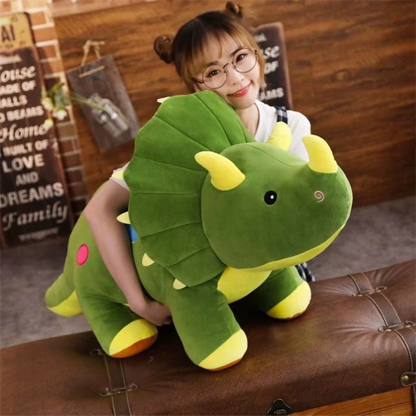 Triceratops Peluş Oyuncak Yastık - Kırmızı 40cm - 12