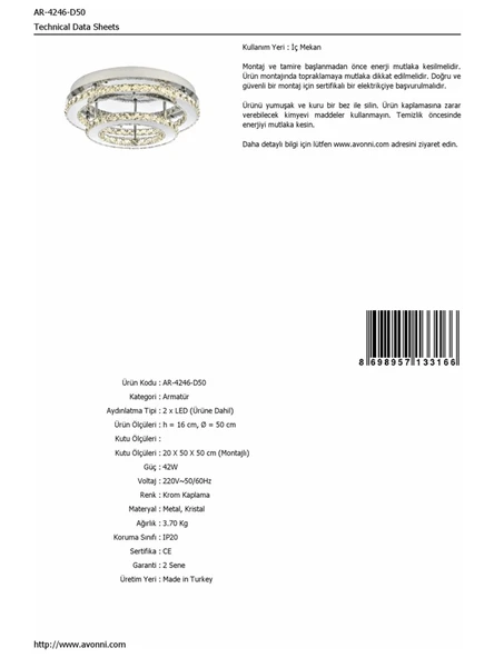 Avonni AR-60077-D50 Krom Kaplama Armatür Gün Işığı - 2