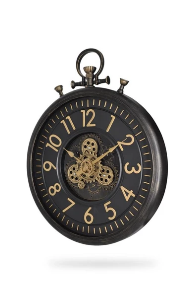 Efe Mark Premium Serisi Antik Eskitme Kadranlı Döner Çarklı 60 Santimetre Köstekli Ev ve Ofis Duvar Saati Latin Rakamlı Siyah - Resim 3