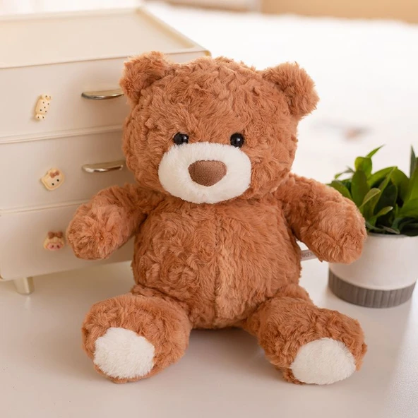 Tavşan Tüylü Fırça Çiçek Ayıcık Peluş Oyuncak - Beyaz - 26cm - 4