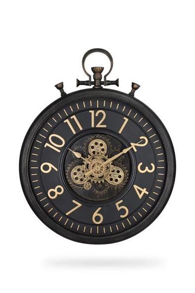 Efe Mark Premium Serisi Antik Eskitme Kadranlı Döner Çarklı 60 Santimetre Köstekli Ev ve Ofis Duvar Saati Latin Rakamlı Siyah ürün görseli