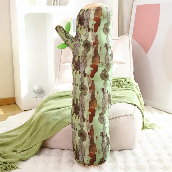 Çatallı Kütük Peluş Yastık - Yeşil 45cm