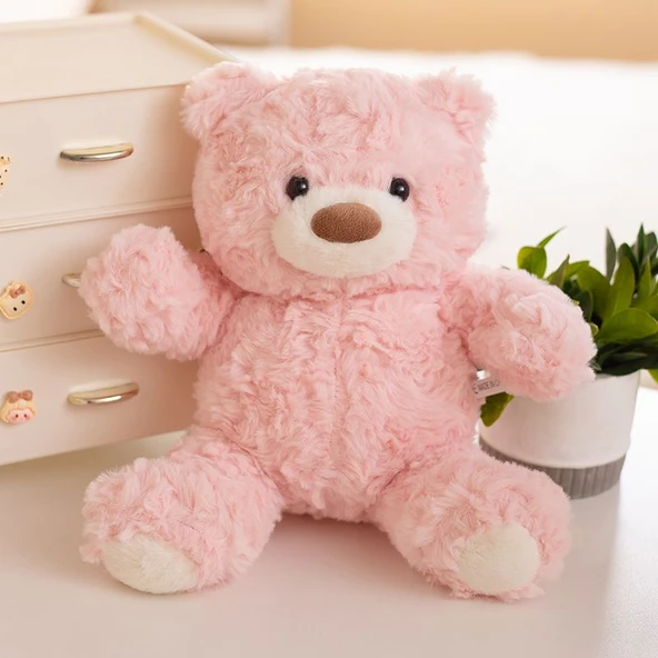 Tavşan Tüylü Fırça Çiçek Ayıcık Peluş Oyuncak - Beyaz - 26cm - 5