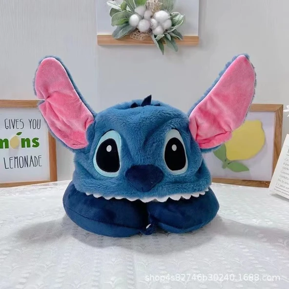 Çizgi Film Stidi Çocuk Kapşonlu U Şekilli Yastık - Stitch
