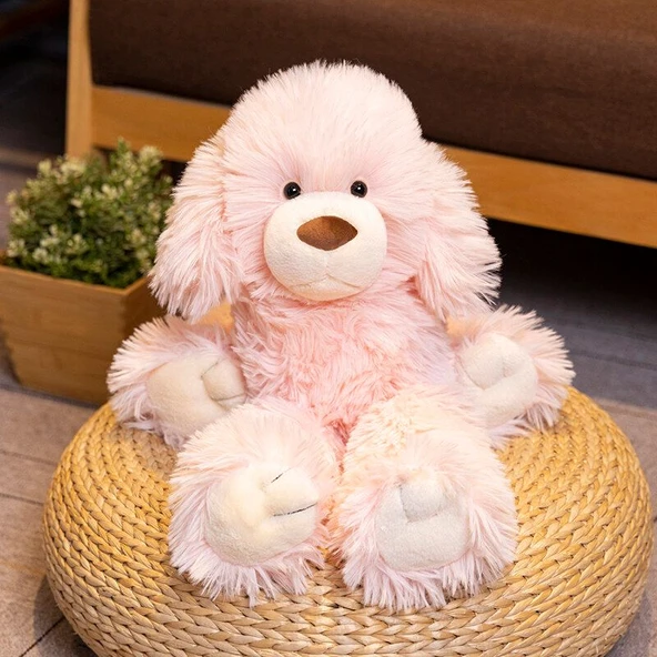 Uzun Tüylü Oyuncak Ayı Köpek - Pembe 40cm