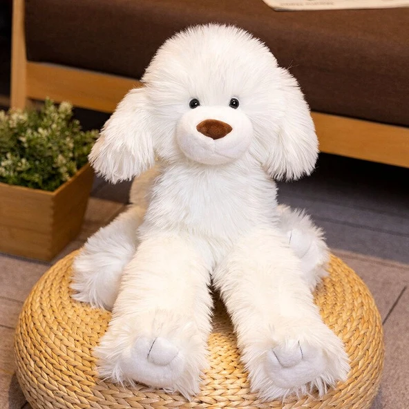 Uzun Tüylü Oyuncak Ayı Köpek - Beyaz 40cm