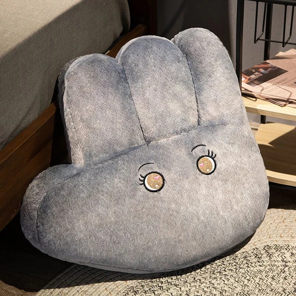 El Şeklinde Peluş Yastık - Gri - 50x55cm