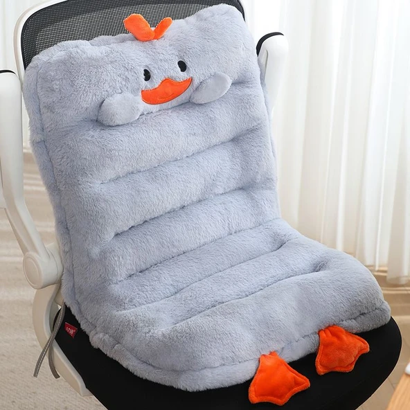 Sevimli Ördek Peluş Minder - Gri Tavşan Tüyü - 80x45cm
