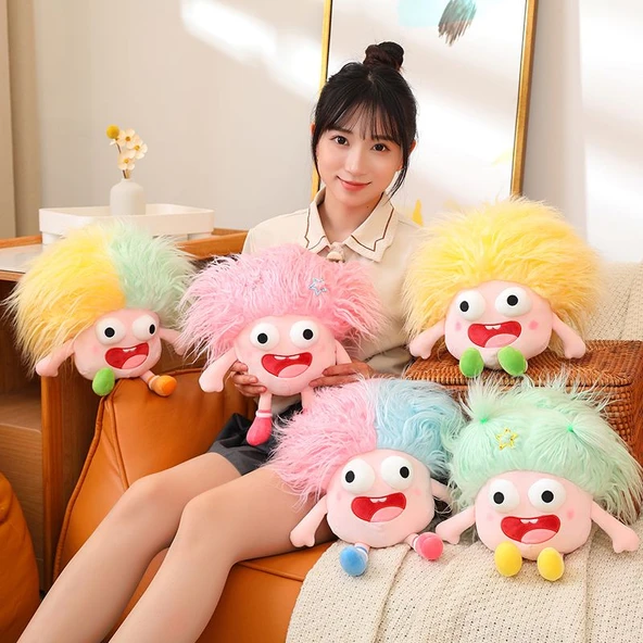 Pembe Saçlı Peluş Oyuncak Bebek - 25cm - 12