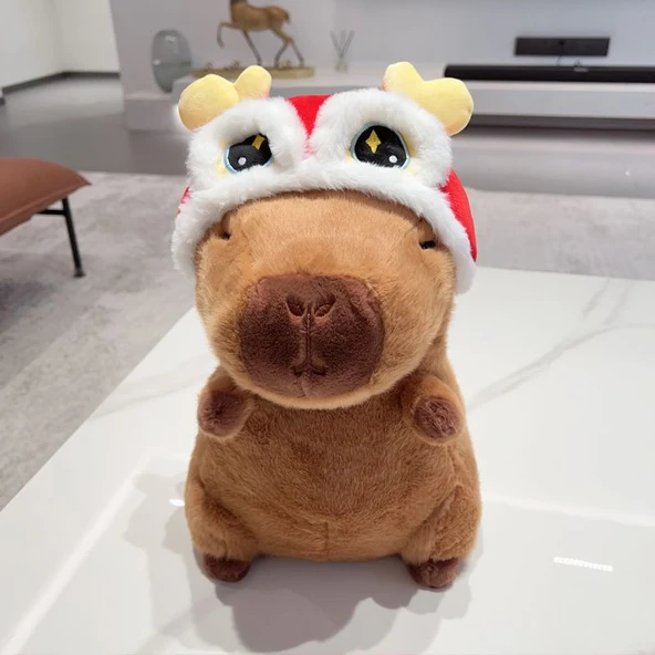 Kapibara Aslan Dansı Şapkalı Peluş Oyuncak - Kahverengi - 33cm