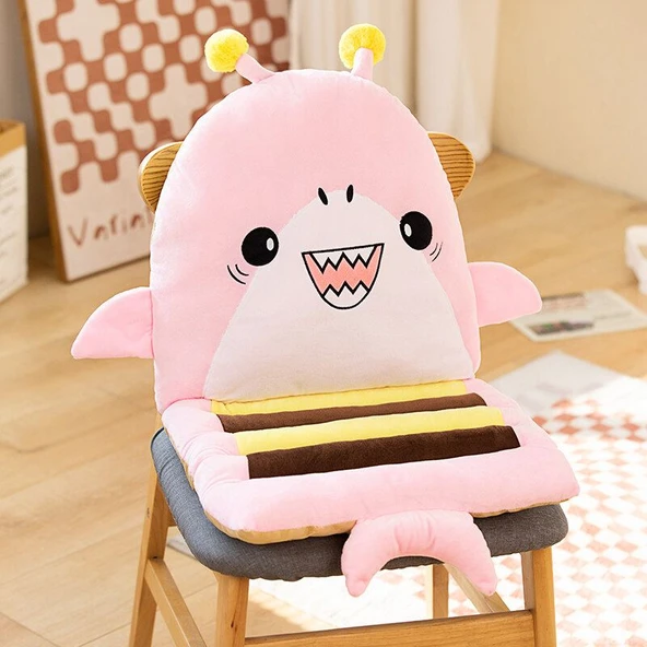 Sevimli Hayvan Peluş Bağlantılı Oturma Minderi - Pembe Köpekbalığı Bal Rengi 40x75cm