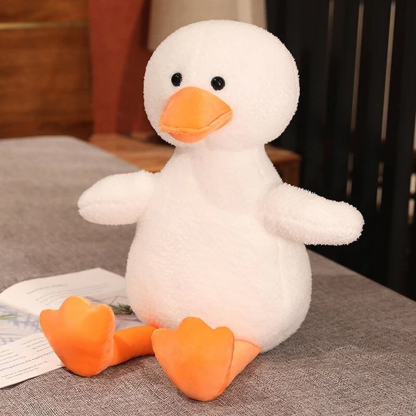 Sevimli Influencer Ördek Peluş Oyuncak - Pembe Kalpli Elbiseli 35cm - 2