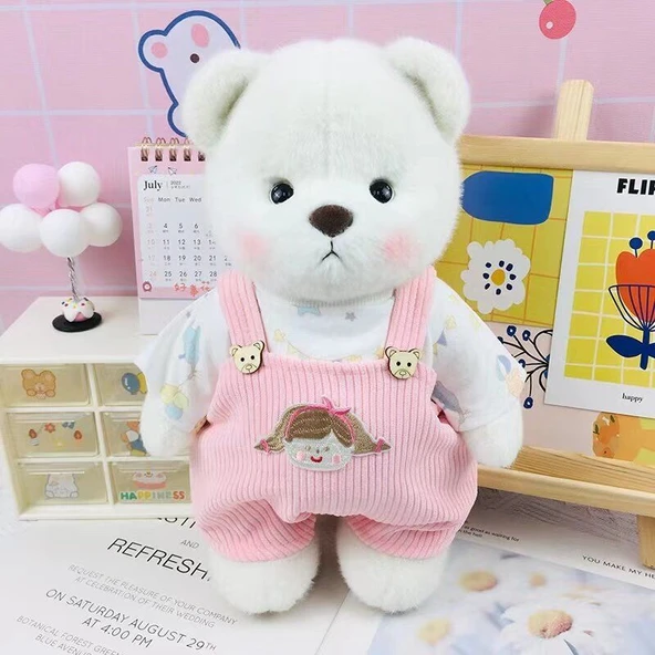 Lina Ayı Peluş Bebek Giysi Seti - Çilek Ayı Giysili + Ayakkabılı - 8