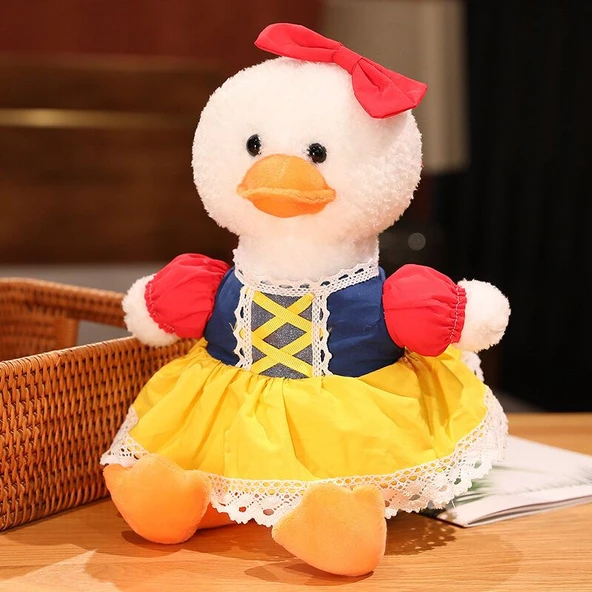 Sevimli Influencer Ördek Peluş Oyuncak - Pembe Kalpli Elbiseli 35cm - 10