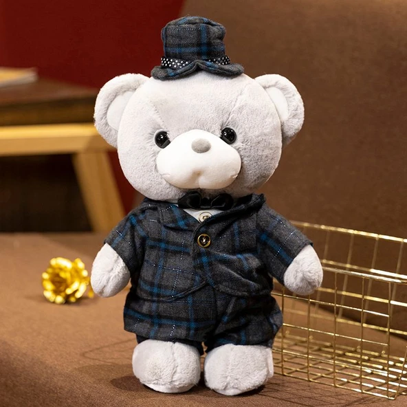 Mavi Elbiseli Erkek Peluş Ayıcık - 30cm
