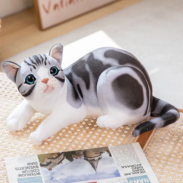 Sevimli Kedi Peluş Oyuncak - Gri Tekir Kedi - 30cm