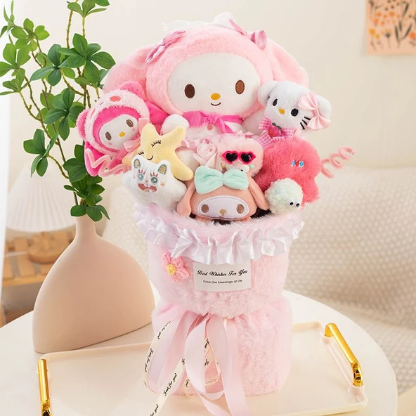 Kapibara Kuromi Peluş Buketi - Büyük Melody Pembe