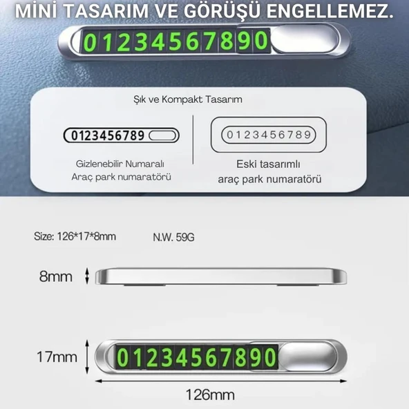 Polham Metal Araç İçi Geçici Park Numaratörü, Gizlenebilir Numaralı, Fosforlu, Manyetik Numaralı Numaratör - 4