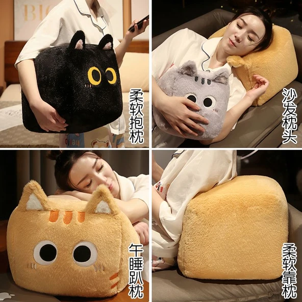 Tofu Kedi Peluş Yastık - Bej Kahverengi Kedi - 30cm - 2