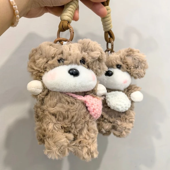 Peluş Köpek Anahtarlık - Kahverengi Köpek Pembe Çanta - 13cm - 9