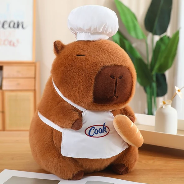 Şef Kapibara Peluş Oyuncak - Kahverengi - 60cm - 5