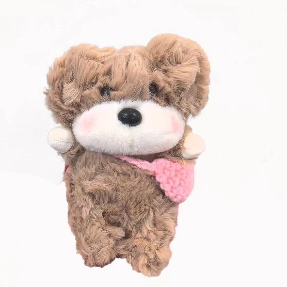 Peluş Köpek Anahtarlık - Kahverengi Köpek Pembe Çanta - 13cm - 12