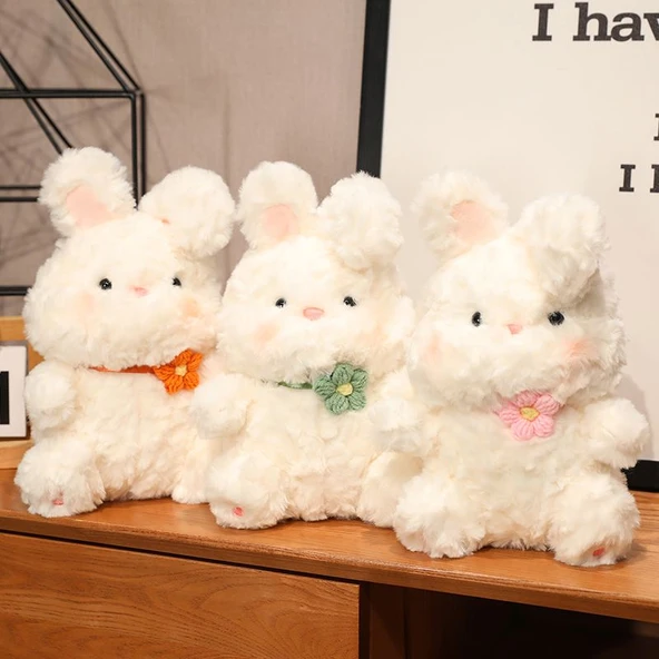 Çiçekli Peluş Tavşan - Pembe Çiçek, 28cm - 10