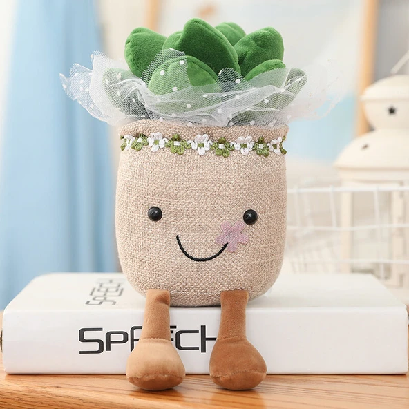Sukulent Peluş Buket - Yeşil - 25cm