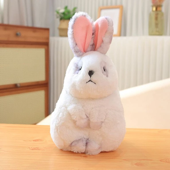 Dik Kulaklı Tütsülenmiş Tavşan Peluş Oyuncak - Dumanlı Beyaz - 45cm