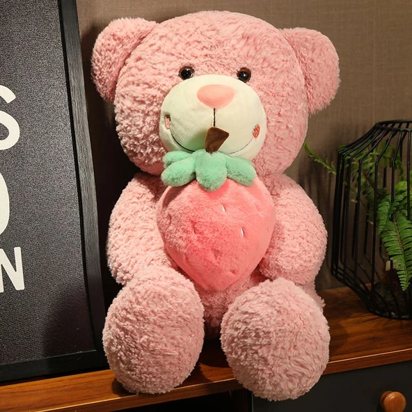 Çilek Temalı Peluş Ayıcık - Pembe - 55cm
