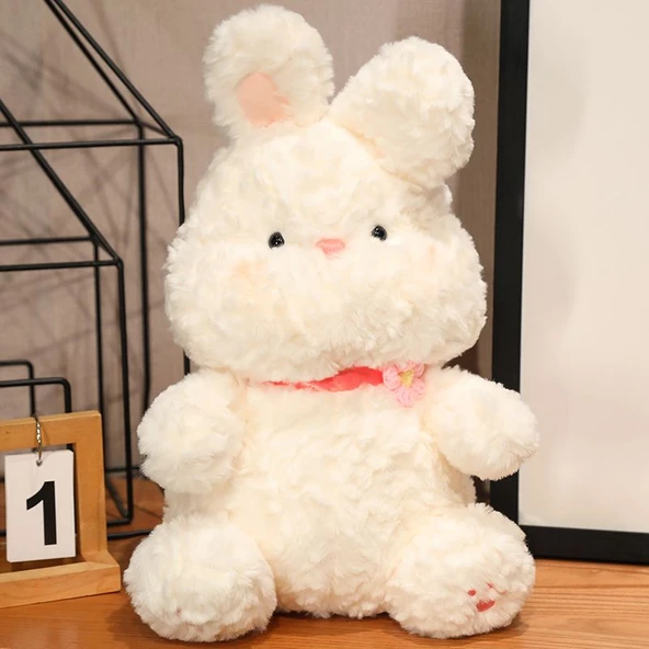 Çiçekli Peluş Tavşan - Pembe Çiçek, 28cm